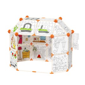 Interactive Kids Doodle Tent, Decorate and Personalize a Cardboard Fort, 328 Pieces Buildable Kids Play Tent, for 3+ Years Old Boys and Girls STEM Building