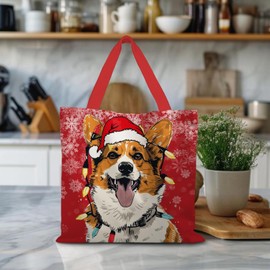 LUVADIAN Corgi Christmas Tote Bags, Corgi Gifts for Corgi Lovers Women, Corgi Mom Gifts, Dog Tote Bag, Christmas Tote Bags with Handles, Reusable Christmas Tote Bags Grocery Bags Shopping Bags