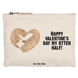 Parent-New - Mr. & Mrs. Panda S Makeup Bag Otter Valentine, White, Hand drawn