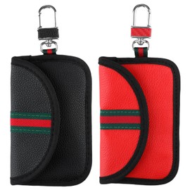 AHRLIC 2 Pack RFID Car Key Signal Blocking Pouch, Anti-Theft Faraday Bag for Keyless Entry, Remote Fob Protector Case, PU Leather RFID Shielding Pouch with Hook – Car Security Gift Set