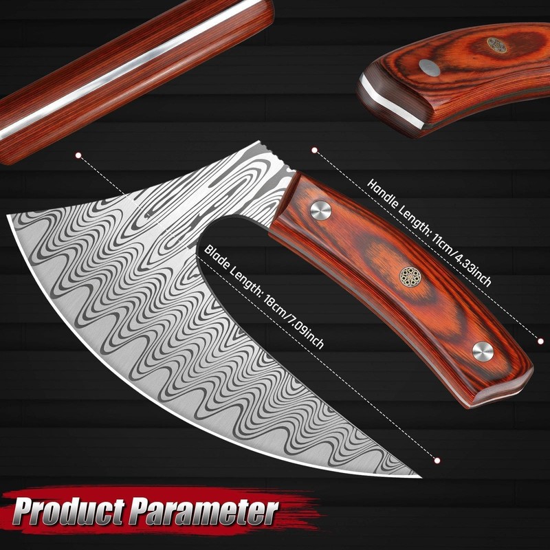 ROCOCO Pizza Cutter Ulu Knife – Full Tang Mezzaluna Rocker