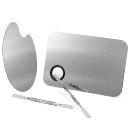 Yesaler Kosmetische Mischpalette Edelstahl-Kosmetik-Palette mit Spatel-Werkzeug Nail-Art-Kosmetik-Palette zum von Foundation Nagellack (Quadrate und Ellipsen)