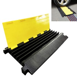 Reliancer 5 Channel Rubber Cable Protector Ramp Traffic Speed Bump 18000lbs Capacity Heavy Duty Cable Protective Cover Ramp Driveway Hose Cord Track Protector Wires Concealer w/Flip-Open Top Cover