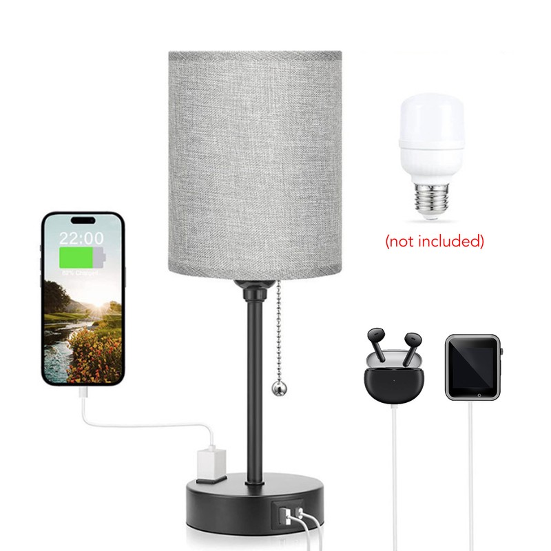 LED Table Lamp Fabric Lampshade USB A and USB C