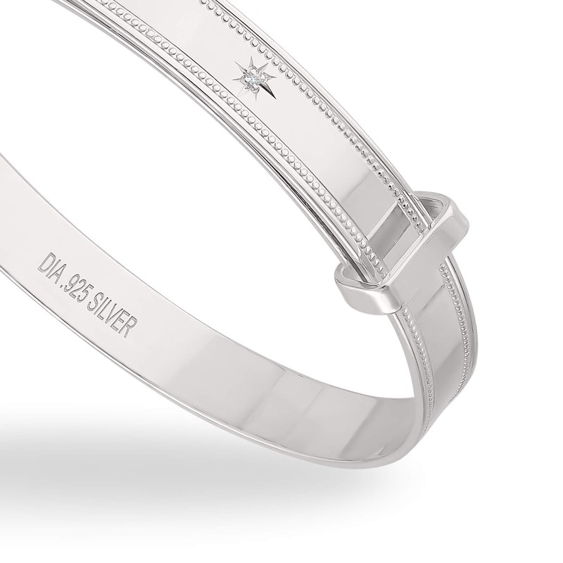 Sterling Silver Diamond Expander Bangle Childs 2.213cm Internal Diameter