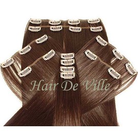10 Pcs Full Head Heat Resistant Synthetic Clip In Hair Extensions Long 16 Inches 125 g Color #33 Auburn