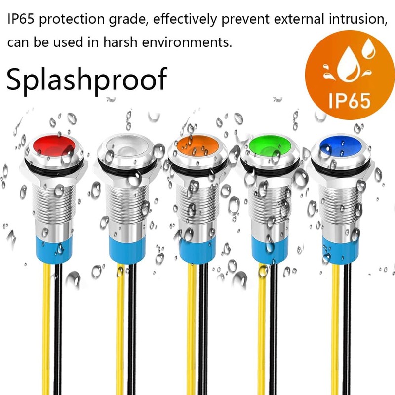 Gebildet 5Pcs 8mm 1LED Metal Indicator Light 110V-220VAC Waterproof Signal