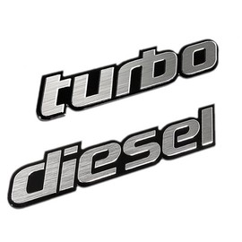 ERPART Turbo Diesel Embossed Silver on Black Highly Polished Real Aluminum Auto Emblem Badge Nameplate