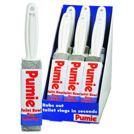 PUMIE Toilet Bowl Ring Stain Remover, Pumice Stone For Toilet, Hard Water & Tough Stains on Kitchen, Sinks, Tubs, Shower & Grills, Safe for Porcelain, Grey Pumice Scouring Stick w/Handle - Pack of 6