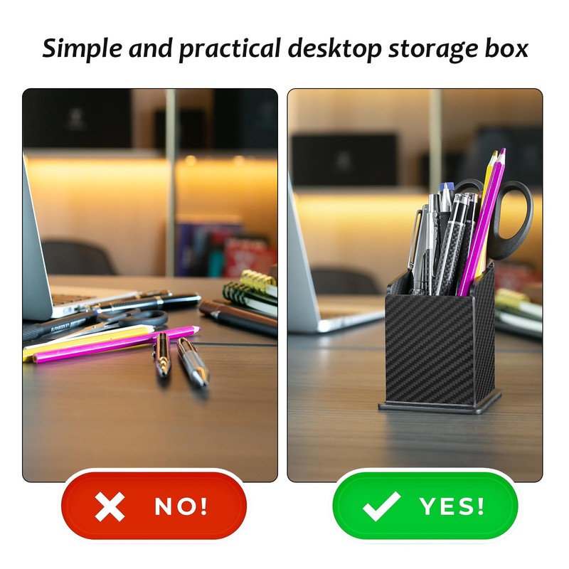 Carbon Fiber Black Pen Holder Cup for Desk, Black Pencil