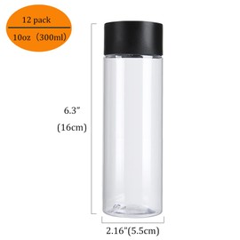 ZMCYN 10ounce/300ml Empty Plastic Juice Bottles with Black Lids, Clear Reusable Smoothie Bottles Plastic PET Bottle for Homemade Juice Drinks and Milk(12 Pack)