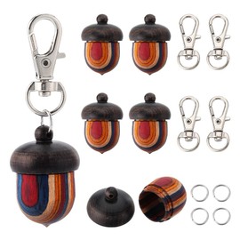 SUNNYCLUE 20 Pieces DIY 5 Sets Acorn Pendant Wooden Key Ring Craft Set Natural Wood Acorn Nut Box Screw Cap To Open Pendant Lobster Clasps Split Jump Rings For Keys