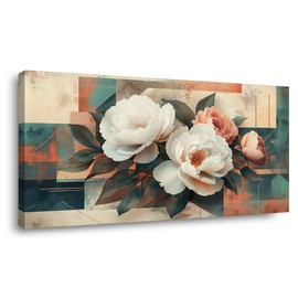 IDAFU Modern Country Floral Wall Art - Country flower wall art Landscape Canvas Painting, Botanical Spring Wall Décor Pictures for Living Room, Bedroom & Office, Ready to Hang 40L x 20W