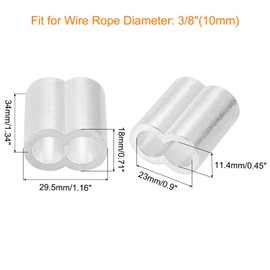 uxcell 20Pcs Aluminum Crimping Loop Sleeve for 3/8" Diameter Wire Rope, Double Ferrule Aluminum Wire Rope Sleeve for Cable Line End