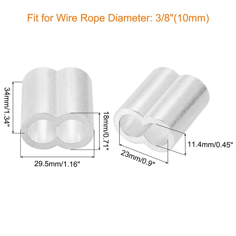 uxcell 20Pcs Aluminum Crimping Loop Sleeve for 3/8" Diameter Wire