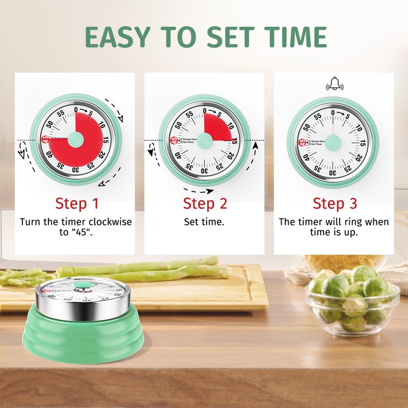 Mechanical Kitchen Timer, 60 Minute Visual Timers for Home Cooking
