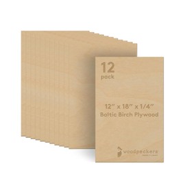 6 mm Baltic Birch Plywood 1/4 x 12 x 16 Inch, Box of 12 B/BB Grade Craft Wood, Stronger Than Basswood Sheets, for Laser, CNC Cutting and Wood Burning, by Woodpeckers