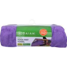 Gaiam Stay Put Yoga Towel Mat Size (Fits Over Standard Size - 68"L x 24"W), Purple