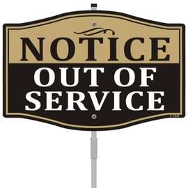 Notice Out Of Service Sign 12" x 8" With 28" Long Metal Stake Protect Your Construction Site Work Zone Warehouse Shop Area Business With Stand Aluminum Outdoor Use Yard
