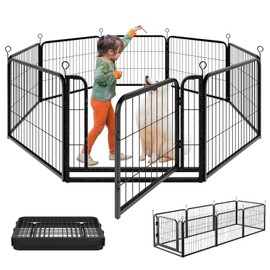Kfvigoho Puppy Playpen 8 Panels Small Dog Fence Outdoor Indoor Use 24" Height Anti-Rust with Doors Portable Dog Play Pen for RV Camping Yard, Total 17FT, 25 Sq.ft, Snowy Black