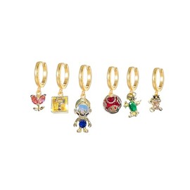 TV Movies Super Gold Plated Charm Hoop Earrings, 6 Pieces, Colorful Crystal Silver Eearrings