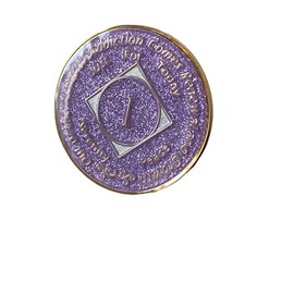1 Year NA Clean Time Chip Glossy Purple Lavender Glitter Gold Tri-Plate Medallion