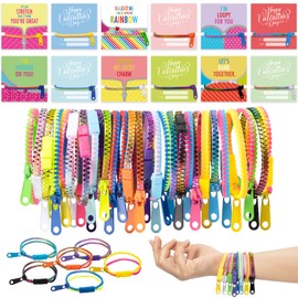 OuMuaMua Valentines Gift for Kids Classroom - 30 Pack Valentines Exchange Cards with Zipper Bracelets for School Class Exchange Gifts, Toddlers Girls Boys Valentines Gifts