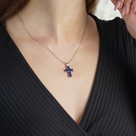 MATERIA by Matthias Wagner KA-238 Cross Pendant Silver 925 Blue Zirconia Pendant for Women Girls Necklace, Sterling Silver Cubic Zirconia
