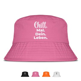 Chill mal Dein Leben - Lustiger Fischerhut – Der perfekte Sonnenhut für Herren & Damen – Ideal als Malle-Outfit, Party-Accessoire & Festival-Eimerhut für den Strand | Farbe Pink