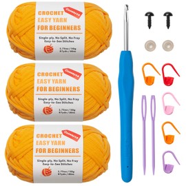 Yellow Crochet Yarn for Crocheting & Knitting Beginners Easy Crochet Yarn, 3 Pack×1.8oz Amigurumi Yarn with Easy-to-See Stitches and No Split, Worsted Medium # 4 Yarn, Cotton-Nylon Blend,Thick & Soft