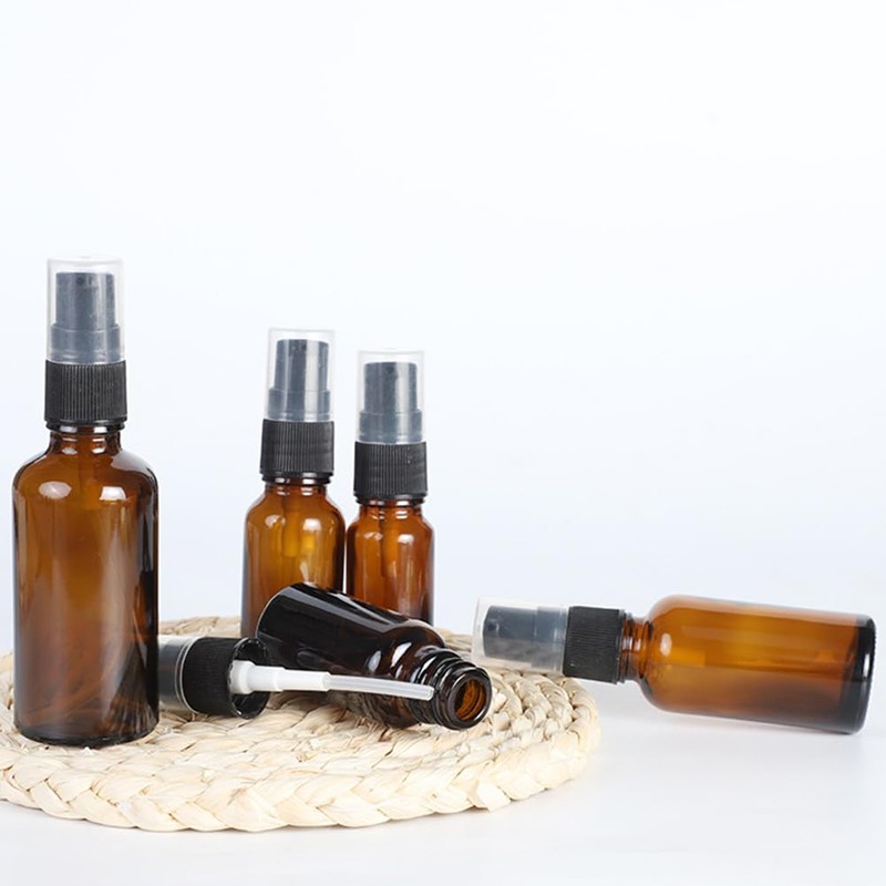 6PCS 15ml/0.5oz Amber Glass Lotion Pump Bottles Empty Refillable Cosmetic