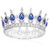 COCIDE Silver Crown for Women Blue Crystal Wedding Tiara and