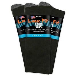 Loose Fit Stays Up Men's and Women's Casual Crew Socks (Pack of 3) Made in USA! Cushioned Sole (Small, Black)
