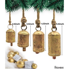 HIGHBIX Set of 4 Harmony Cow Bells Vintage Handmade Rustic Lucky Christmas Hanging Décor Bells On Rope