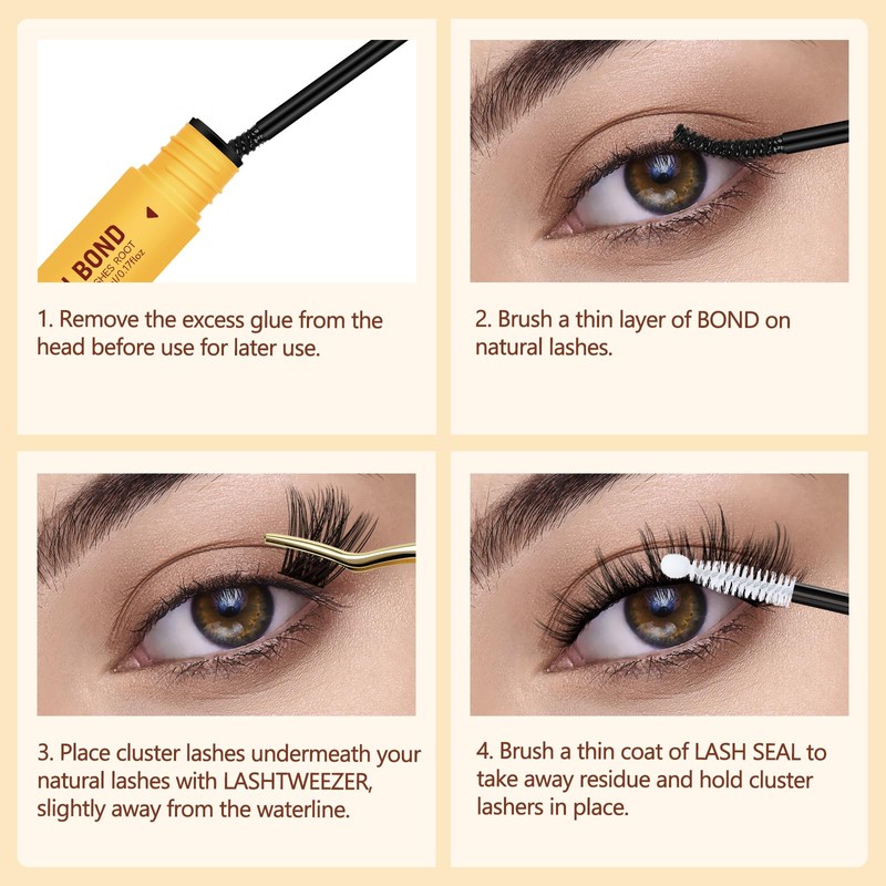 QUEWEL DIY Lash-Extensions Kit MIX10-18mm Lash-Clusters with Bond&Seal Super Hold,