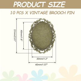 sourcing map 10 Pcs Cabochon Brooch, 40x30mm Alloy Findings Trays Oval Pins, Vintage Setting Brooch Pins for DIY Jewelry Making Pendants Photo Craft, Vintage Style, Bronze