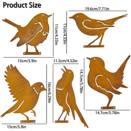 YCVSKY Pack of 5 Garden Decoration Rust Bird Garden Stake Rust Decoration for Garden Metal Bird with Screw for Garden Decoration Spring Trees Decoration