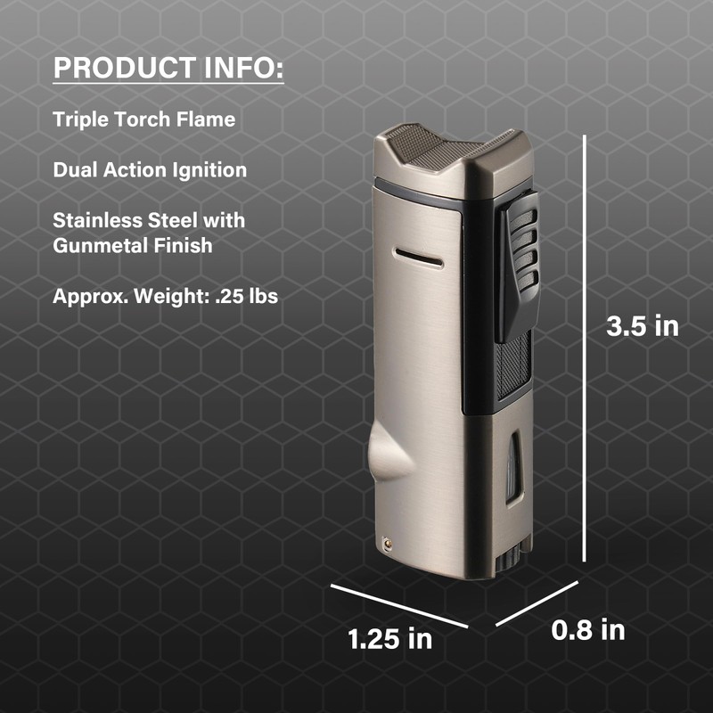 Visol Colonel Triple Flame Torch Lighter (Shipped Without Butane)