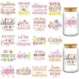 AFRITEE Catholic Cup Wraps Decals - 20 Sheets Latina Spanish Mexican UV DTF Tumbler Wraps for 16 oz Glass Coffee Mugs, Catholic Inspirational Quotes Stickers Decals for Creative Gifts for Latina Women