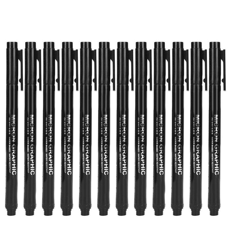 12pcs Micron Liner Fine Tip Marker Pen Black Ink Waterproof