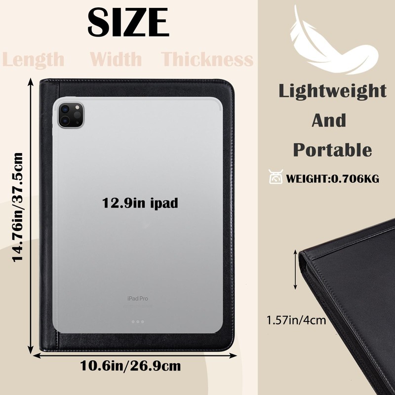 Calfinder 3 Ring Portfolio Binder,PU Leather Padtfolio Binder with Zipper,Padfolios