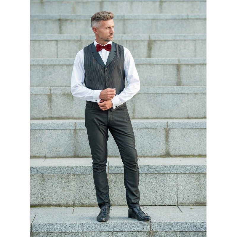 BomGuard Mens Bow Tie with Pocket Square - Dark Red