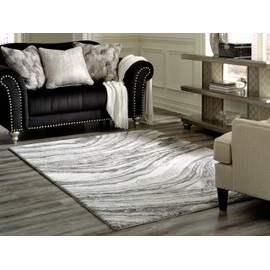 Signature Design by Ashley Wysdale Contemporary 5 x 7 High Pile Quartz Inspired Rug, Cream & Gray