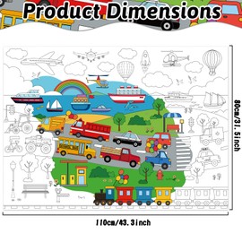 ZOIIWA Transportation Coloring Poster for Kids Giant Coloring Poster Large Traffic Car Coloring Tablecloth Jumbo Coloring Books for Kids Classroom Home Birthday Party Supplies Favor 31.4 x 43.3 Inch