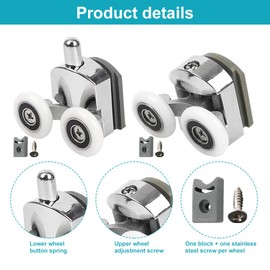 Shower Door Rollers, 8pcs Curved Shower Door Wheels, 23mm Replacement Shower Glass Door Rollers Runners with Anti-Collision Block and Screws for Curved Bathroom Glass Doors(23mm)