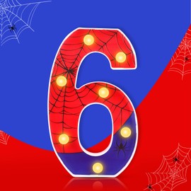 PEUTIER Spider Led Number Light, Premium Blue and Red Number Led Light up Sign Spider Birthday Celebration Decorations for Boys Men Parties Birthday Celebration Decoration Supplies(Number 6)