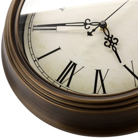 Plumeet Large Metal Wall Clock, 13'' Non Ticking Classic Retro Silent Iron Clocks Decorative Kitchen Living Room Bedroom, Roman Numerals, Battery Operated(Brown)