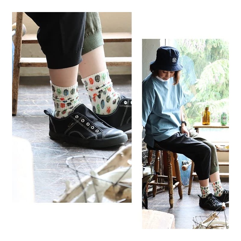 Gymmaster Socks, Thick, Middle Length, Happy Paint, Total Pattern, Non-Slip,