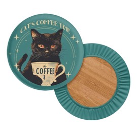 Fiqyvagox Black Cat Coffee Cup 4 PCS Stretch Circle Bar Stool Seat Slipcovers Soft Machine Washable Bar Stool Covers Round Smooth Chair Seat Slipcovers