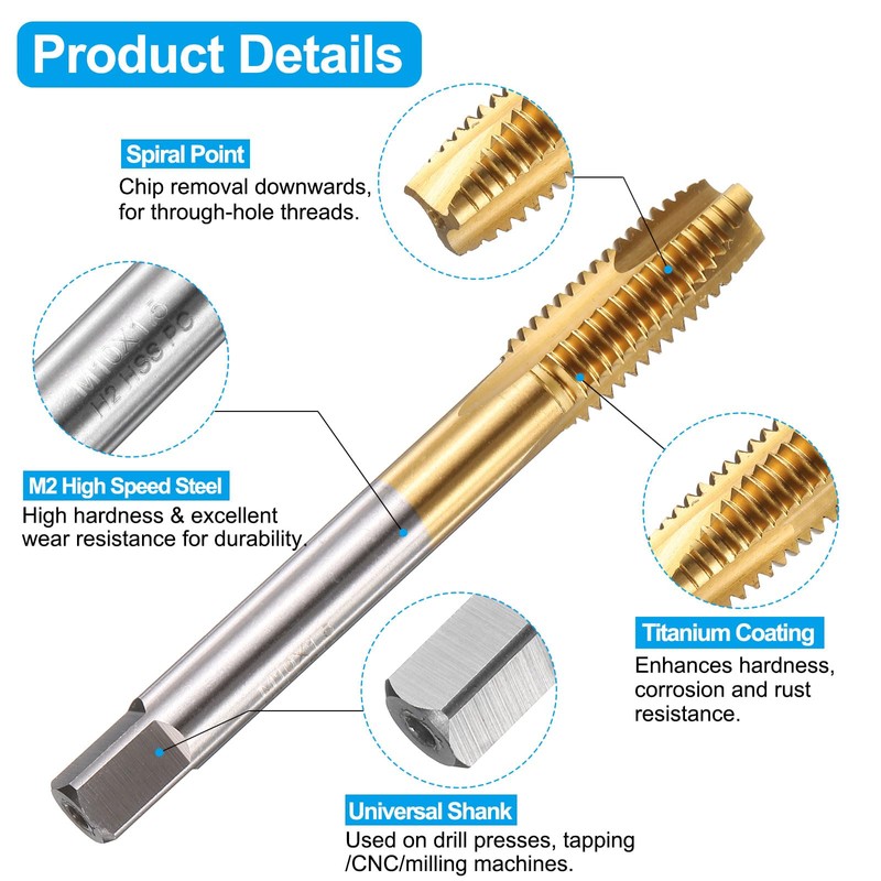 QUARKZMAN Tap and Bit Set, 3pcs M10 x 1.5 Metric